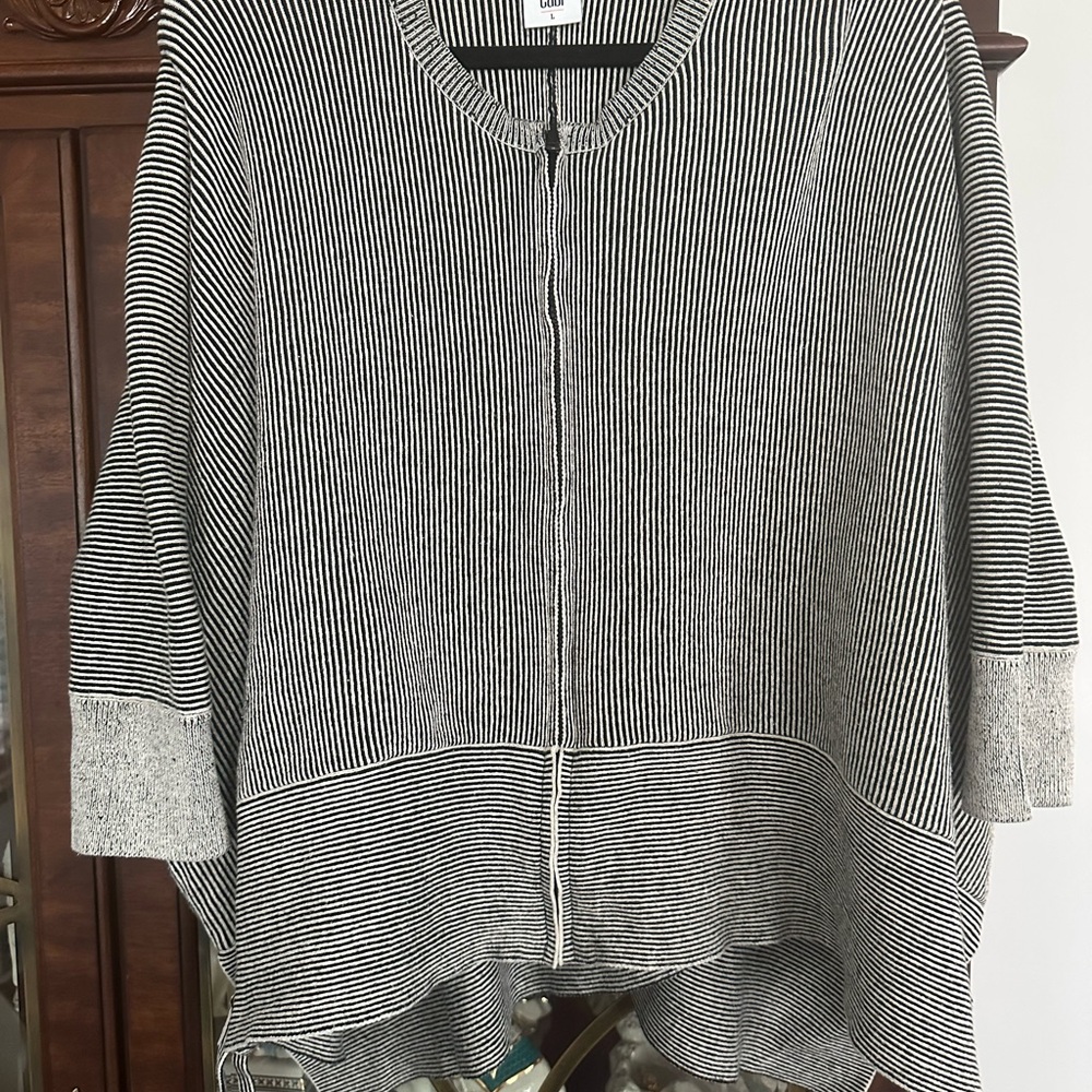 CAbi Black and White Striped Cardigan